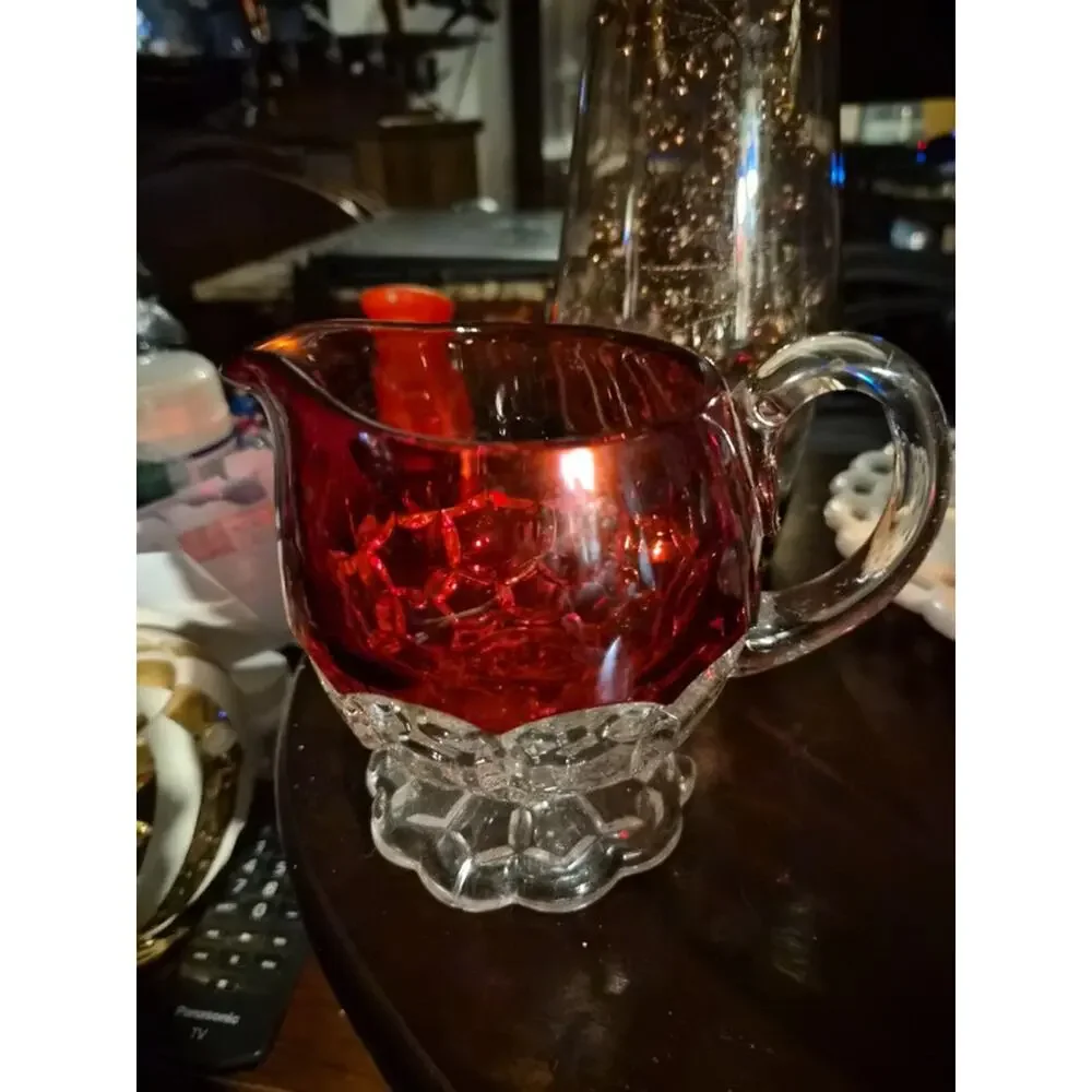 Vintage a ge EAPG Ruby Stained Flashed Glass creamer pitcher